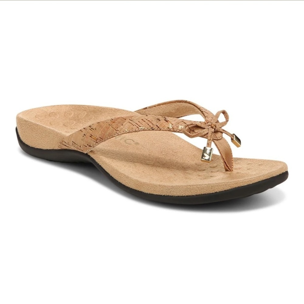 Women’s VIONIC Bella Toe Post Sandal- Gold cork. Size 11